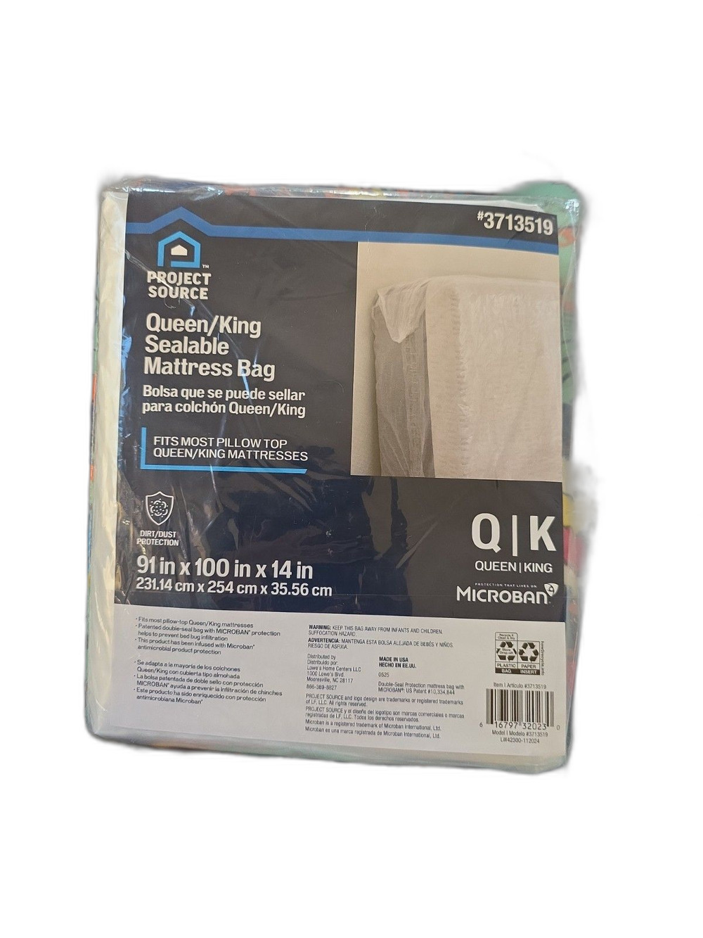 Project Source King / Queen Mattress Bag Protector 91" x 14" x 100"